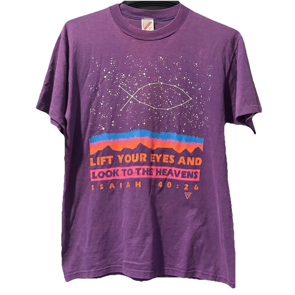 VTG Jesus Tee Graphic T-Shirt Jerzees 90's‎ S.S. Isaiah 40:26 Sz Large Cotton